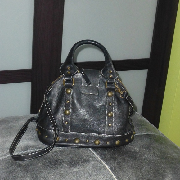 Le Solim Studded Black Leather Satchel - Picture 2 of 7